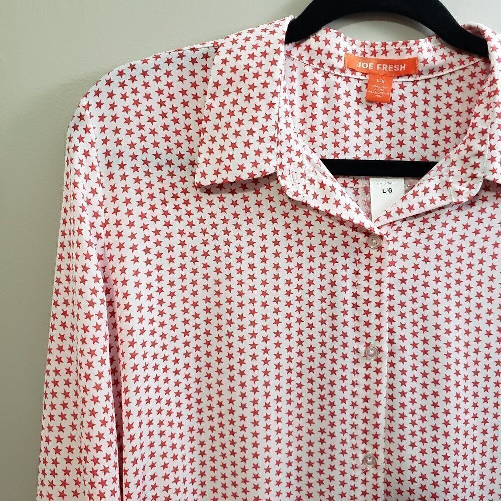 NEW * Joe Fresh * Pink Stars Print Blouse * Sz Lg - Picture 4 of 9